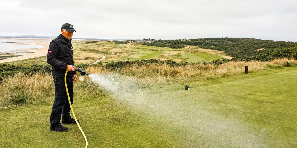 Eoin Riddell at work on the Championship Course at Royal Dornoch