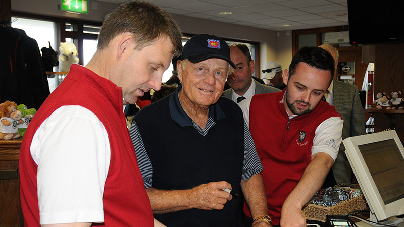 Jack Nicklaus with Pro Andrew Skinner and assistant Sean Fay.